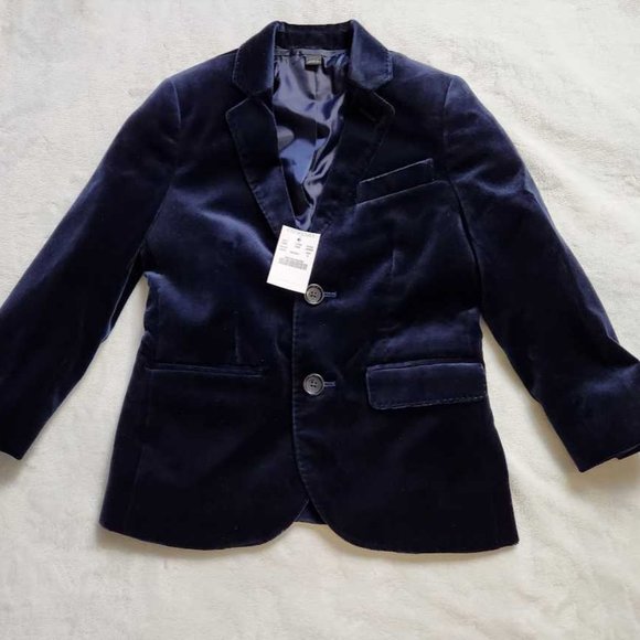 Boys blue velvet jacket on sale